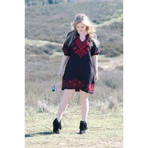 230. Johnny Was JW Los Angeles Embroidered Dress Black Small